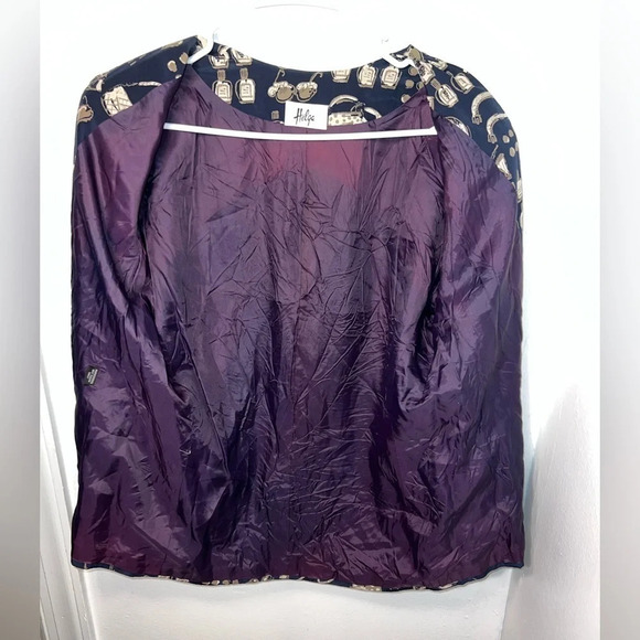 vintage, helga, novelty print, silk, button front, long sleeve blazer - Picture 6 of 11
